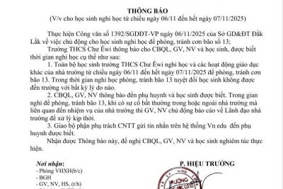 Thông báo khẩn (nghỉ học chiều 06/11 đến hết ngày 07/11/2025)